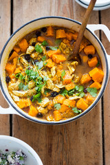 Chicken with cumin, turmeric and coriander with sweet potatoes 