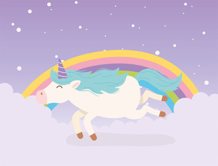 unicorn in clouds sky rainbow magical fantasy cartoon cute animal