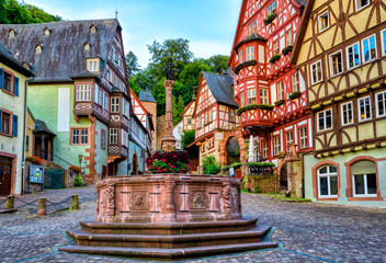 Half-timbered medieval Old town of Miltenberg, Germany - obrazy, fototapety, plakaty