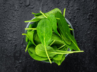 Portion of fresh Spinach (close-up shot)