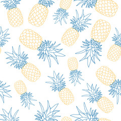 Hand-drawn pineapple seamless pattern. Isolated.