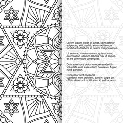 Card with mandala pattern. Ornament template. Black and white vector design for invitation, flyer, menu, brochure, postcard.