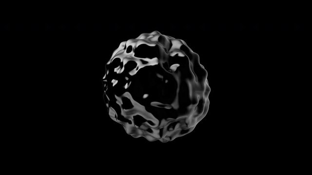 Fluid liquid blob, metaball morphing animation. Scattering and flowing of glossy liquid deforming organic molecule. Embedded alpha channel