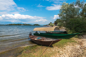 old fishing boats on lake skarda, Montenegro