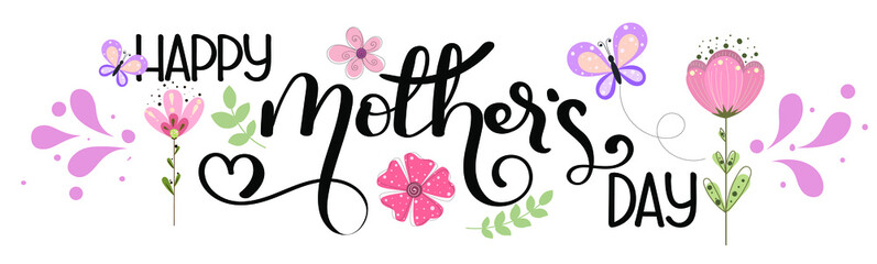  Celebration Happy Mother's Day Calligraphy vector with flowers and leaves. Greeting Card vector. Illustration Mother's day