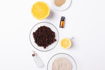Natural homemade skin care cosmetics ingredients for scrub based on ground coffee