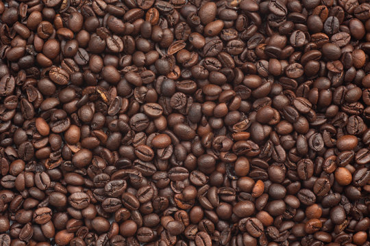 Roasted coffee beans for background ,Top view. © abimagestudio