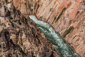 Fototapeta na wymiar The Yellowstone River Cuts Through The Bottom of The Grand Canyon of The Yellowstone, Yellowstone National Park, Wyoming, USA