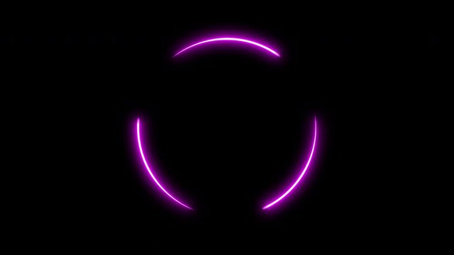 Spinning colorful glowing strokes. Neon light progress, loading circle. Seamless loop