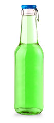 lemon soda bottle with colored lid isolated on white background