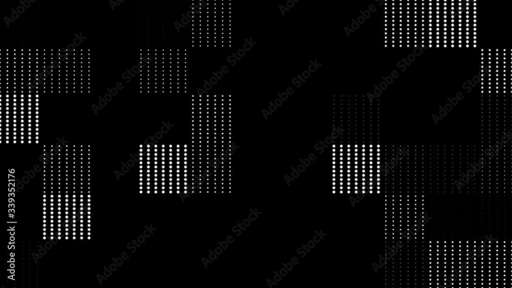 Poster Abstract motion of white dots halftone geometrically pattern at flat black background. 3d render loop animation