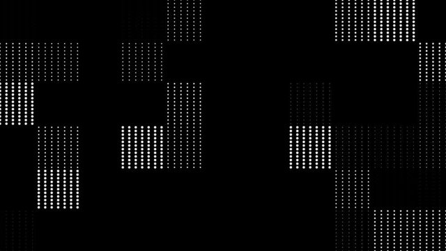 Abstract motion of white dots halftone geometrically pattern at flat black background. 3d render loop animation
