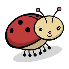 Cute vector cartoon ladybug with a black outline and flat colors. Simple lines and isolated on white. Can represent insects, nature, conservation, biology, gardens, love, happiness, summer, cuteness.