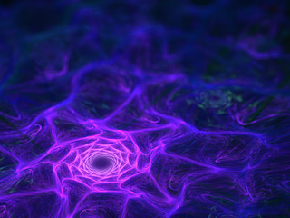 Fototapeta premium Abstract Purple Fractal Spiral Background Image, Illustration - Infinite repeating spiral pattern, twisted vortex. Recursive symmetrical rotating patterns, soft blurred swirling lines and curves