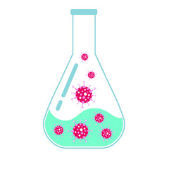 An illustration of bacteria in a  flask.
