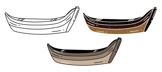 canoe vector design. black and white. digital hand drawn. grain texture