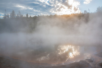 Early Moning  Steam on Spasmodic Geyser, Upper Geyser Basin, Yellowstone National Park, Wyoming,USA