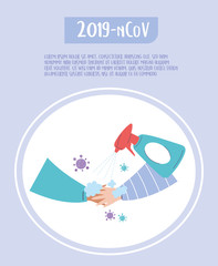 covid 19 quarantine, wash hands with disinfectant spray