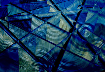A vibrant abstract artwork of ripples and structure in blue