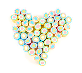 heart made of colorful marshmallow isolated on white