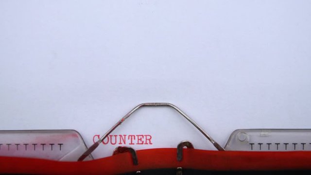 Counterclaim for divorce - phrase printed on an old typewriter in red letters, close up. vintage inscription