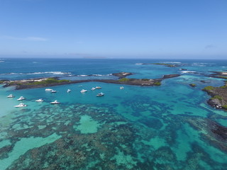 Isabela Island, Galapagos, aerial shot of an Island in the Pacific