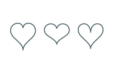 Vector set of icons heart, concept of love, linear  thin grey line,White background