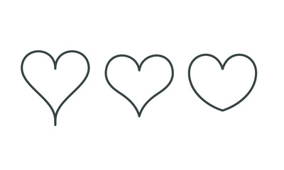 Vector set of icons heart, concept of love, linear  thin grey line,White background