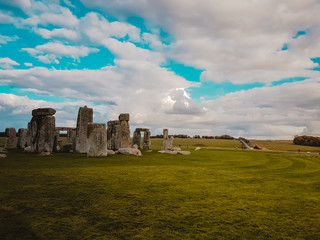 Stonehenge an ancient prehistoric stone monument near Salisbury with dramatic sky, Wiltshire, UK. in England