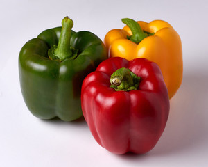 yellow,red,green, sweet bell pepper or capsicum isolated on white background