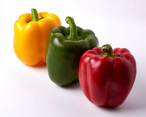 yellow,red,green, sweet bell pepper or capsicum isolated on white background