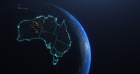 Australia map outline view from space, globe planet earth, elements of this image courtesy of NASA - obrazy, fototapety, plakaty