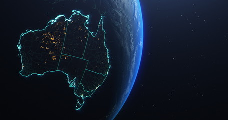 Australia map outline view from space, globe planet earth, elements of this image courtesy of NASA