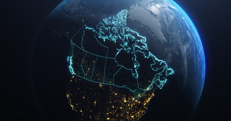 Canada map outline view from space, globe planet earth, teal color, elements of this image courtesy of NASA