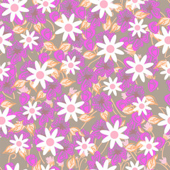 Fototapeta na wymiar Mixed Flowers Vector Pattern Seamless
