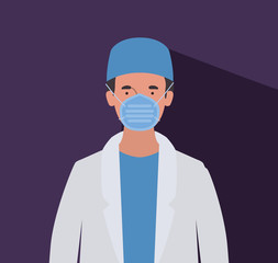 Man doctor with uniform mask and hat vector design