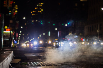 New york traffic with smoke