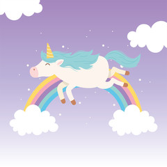 unicorn rainbow starry sky clouds magical fantasy cartoon cute animal