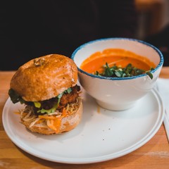 chicken sandwich with tomato soup