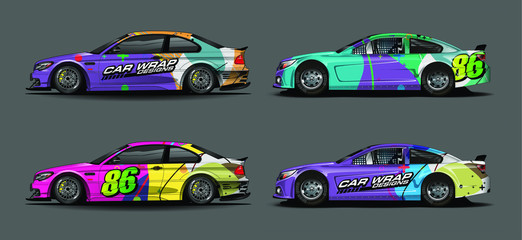 Fototapeta premium set of vehicle graphic kit vector. Modern abstract background for car wrap branding and automobile sticker decals livery 
