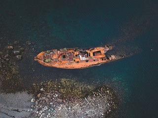 aerial photo of ship in the sea