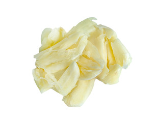 chopped peeled garlic isolated on white background