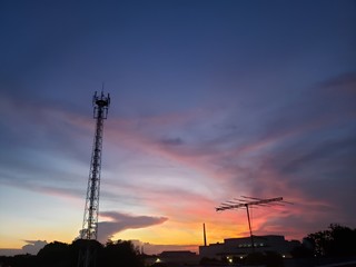 crane at sunset