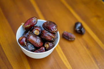closeup dried date palm fruits or kurma, ramadan (ramazan) food