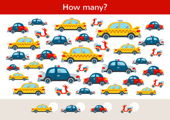 Counting children game of toy transport set.