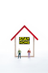 stay home concept, miniature people standing in home to protect from Covid-19 and Coronavirus, prevention the outbreak spreading