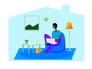 Vector drawn flat design work from home concept, cartoon character women sitting on the chair working with laptop isolation work from home concept campaign 