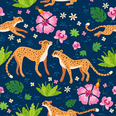 Cheetah and leopards vector pattern. Exotic design