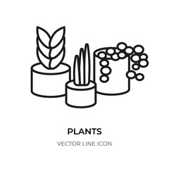 Black line plant icon. Simple outline empty flower, cactus in pot. Closeup logo houseplants, design eco sign. Minimalism contour pictogram succulent, aloe symbol. Isolated on white vector illustration