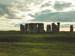 Stonehenge an ancient prehistoric stone monument near Salisbury with dramatic sky, Wiltshire, UK....
